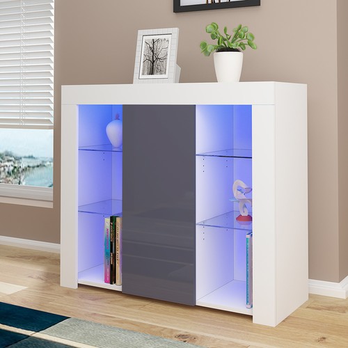 LED Storage Cabinet High Gloss Front Door Sideboard for Dining Room Display - Picture 25 of 41
