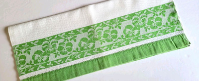 Vintage Cannon Kitchen Towel Cottage Core Green Pansies Huck Woven Cotton