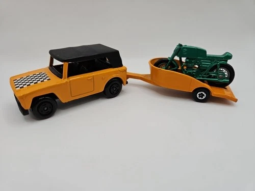 Lesney Matchbox Field Car Black Hubs No 18 And Honda Motorcycle Trailer TP 8