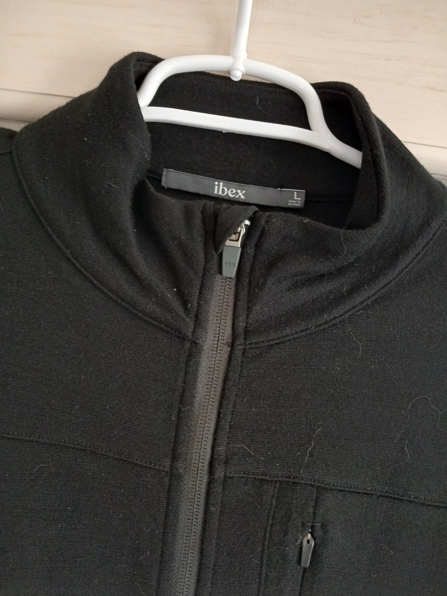 Ibex Shak Men's Size L Black 100% Merino Wool Fullzip Fleece Ibex Shak Men's Size L Black 100% Merino Wool Fullzip Fleece