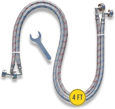 #ad 4ft Stainless Steel Washer Hoses 2 Pack w Double 90° Elbows $48.34