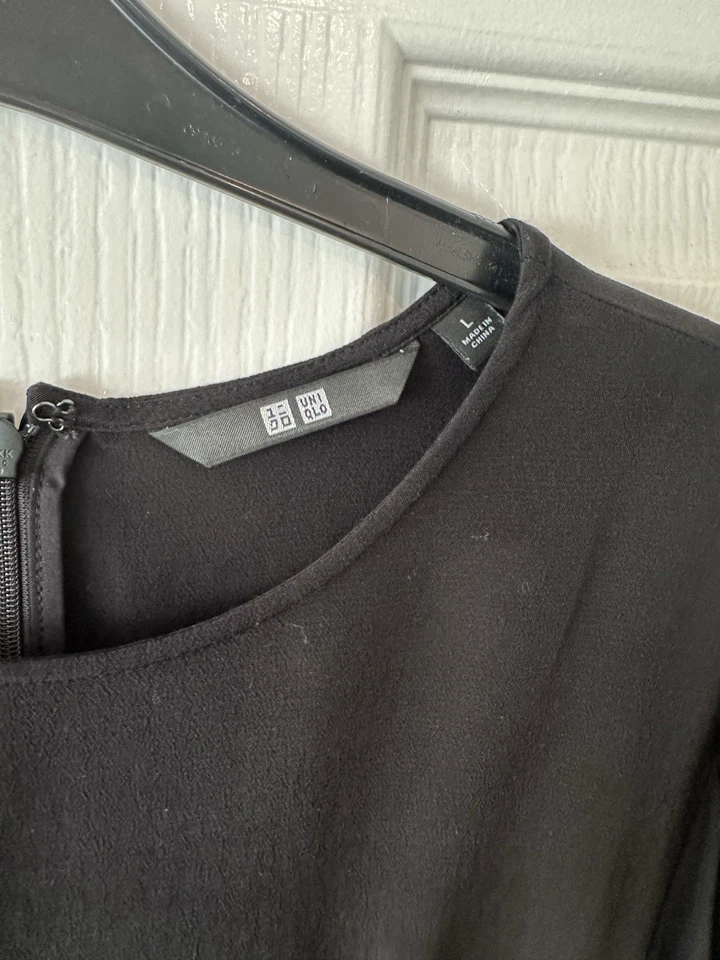 Uniqlo black midi dress with puff sleeves Size M/L - Image 4 of 4