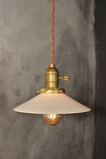 Vintage Industrial Pendant Light with Milk Glass Shade - Made in the USA!