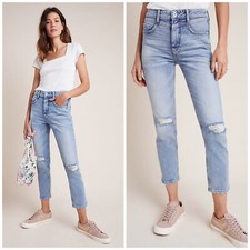 Anthropologie PILCRO Ultra High-Rise Slim Straight Ankle Jeans Sz 30 Distressed