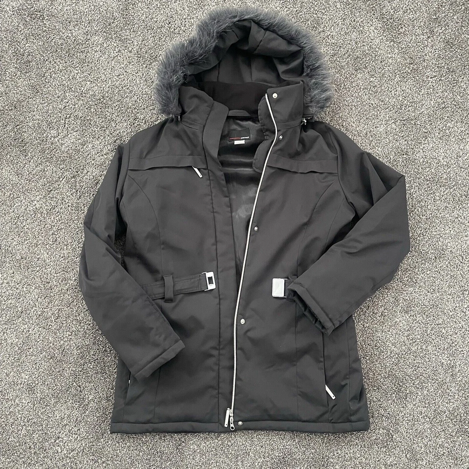 Descente Women's 10 Black Belted Parka Ski Jacket w/ Removable Fur Hood M/L - Image 3 of 4