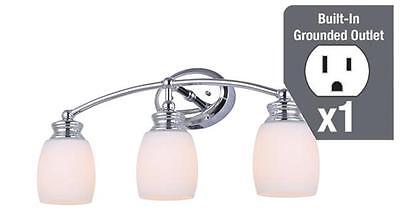 Chrome 3 Light Vanity Light With Built In Grounded Receptacle Outlet Ebay