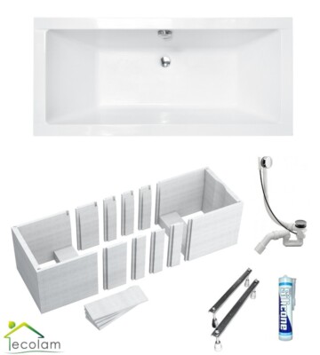 Badewanne Acrylwanne 155x70 165x75 170x75 175x80 180x80 Träger Styropor + Siphon