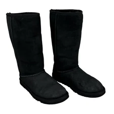 Ugg Classic Womens 6 Black Leather Suede Sheepskin 13 in Tall Winter Snow Boots
