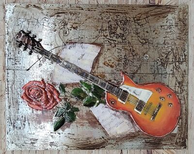 Modern Abstract Painting Guitar Handcrafted 3 Dimensional Classic Artwork