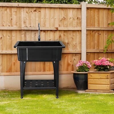 49.6''H Utility Sink with Removable Drainboard and Faucet for Laundry Black
