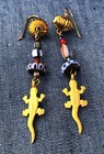 Original Design Earrings. Geckos, Brass & Trade beads 14K/20 Hooks. 3 1/4" Long — photo 2