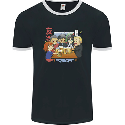 Chibi Anime Friends Drinking Beer Herren Ringer T-Shirt FotL