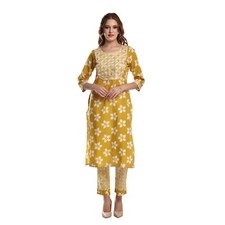       mati  Latest Women's Jaipuri Embellished Cotton Kurti and Palazzo Pant