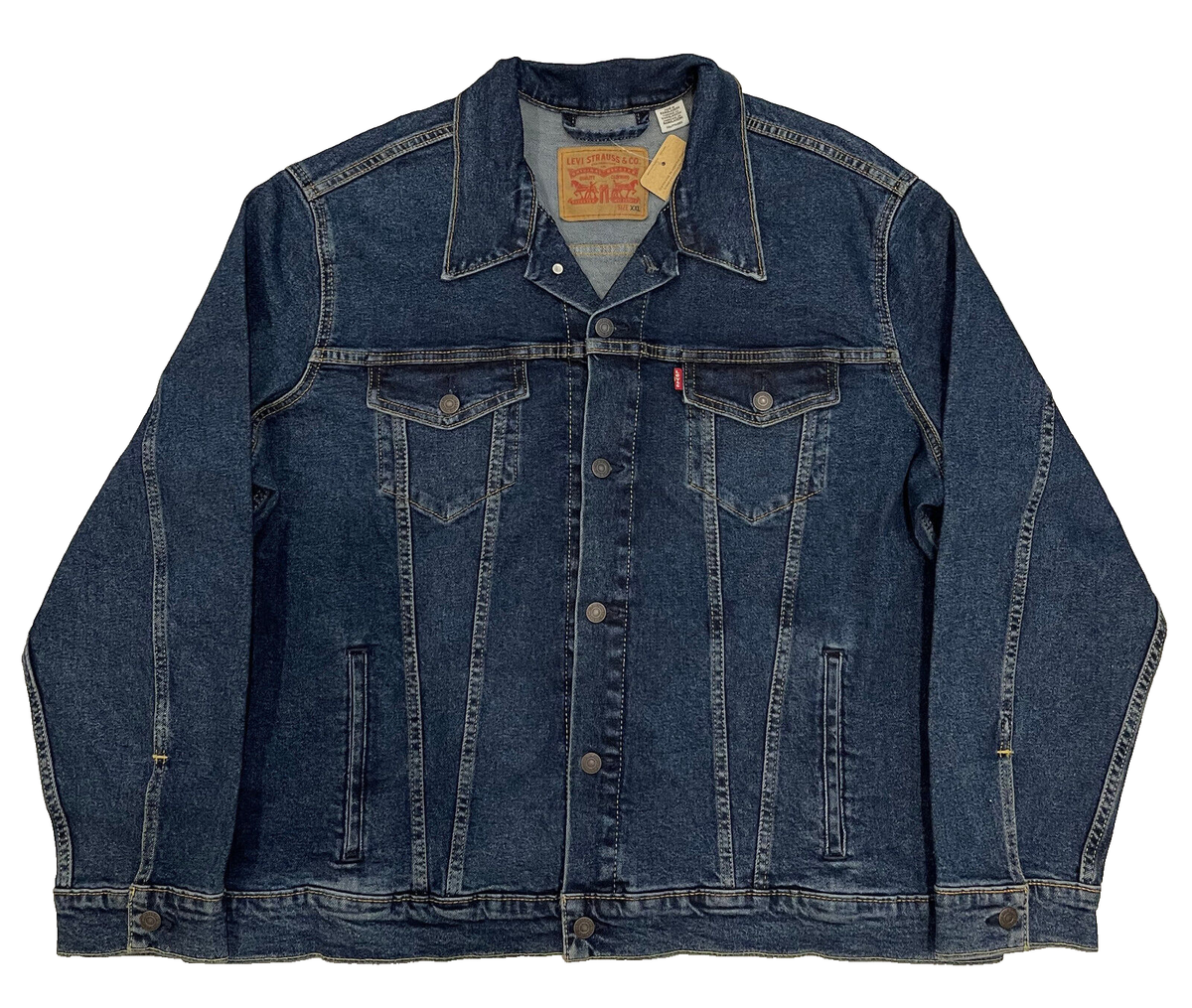 Levi Strauss & Co. 青 ジャンパー Mサイズ Levis Mens Long Sleeve Stretch Trucker Jacket Size: XXL (2XL) Dark