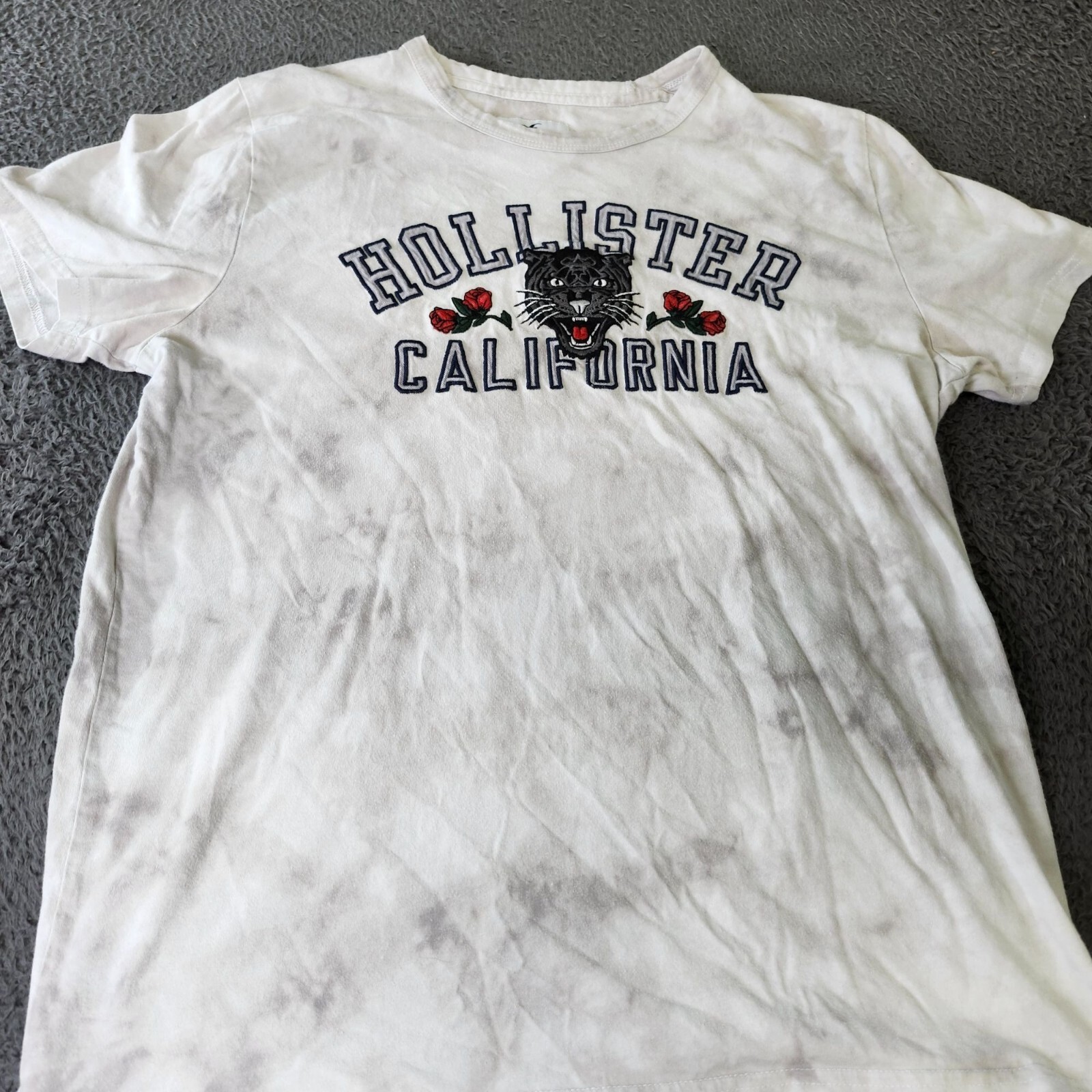 Hollister California Panther White Tie-Dye Graphic T-Shirt L Cotton