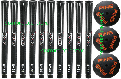 Ping ID-8 Golf Grips Oversize +1/16'' .60'' Ribbed Black/Orange Cap Set of 10