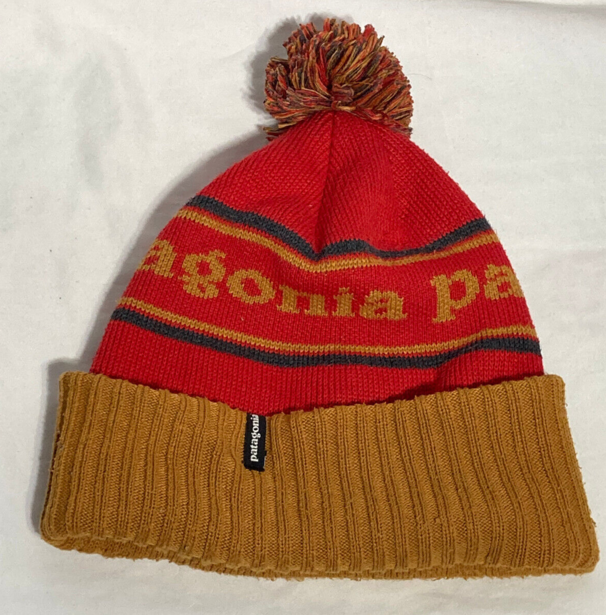 Patagonia Powder Town Polyester Pom Beanie Unisex Adult Yellow