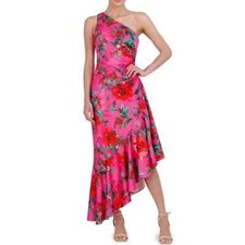ELIZA J Floral One Shoulder Sleeveless Asymmetrical Ruffle Dress, HOT PINK, 16P