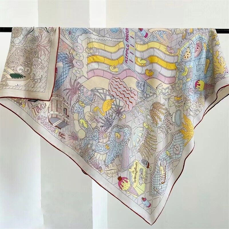 New 70% Cashmere 30% Silk Water Park Print Double Face Shawl 53