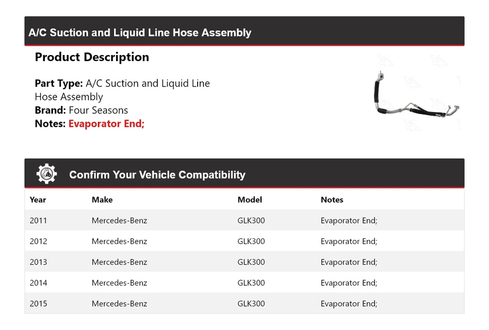 Conjunto de manguera de línea líquida de succión de aire acondicionado para Mercedes-Benz GLK300 2011-2015 4 mares Foto 2 de 4