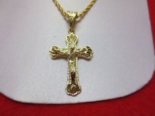 14 KT GOLD EP CRUCIFIX CROSS  2.5 MM 16" ROPE CHAIN -3065,LIFETIME GUARANTY