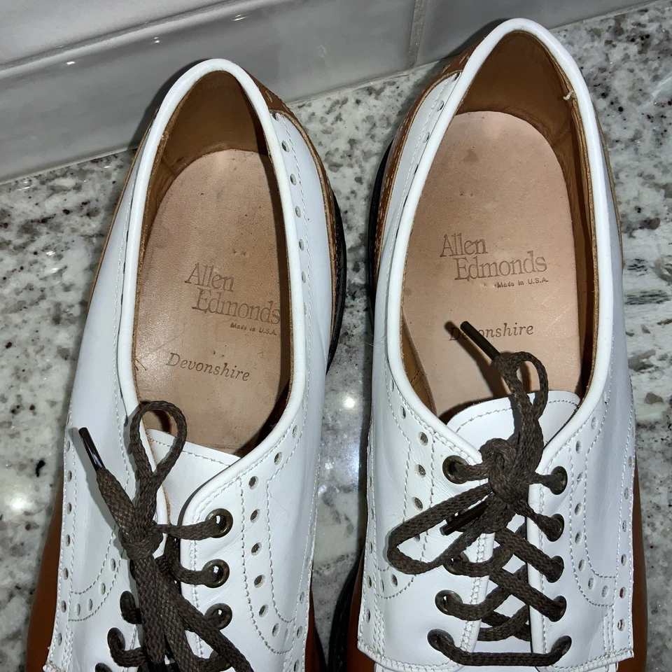 Allen Edmonds Devonshire Leather Golf Shoes 11 D Tan White Lace Up USA - Image 4 of 4