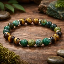 Unisex Tiger Eye  African Turquoise Beaded Bracelet Stretch Gemstone...