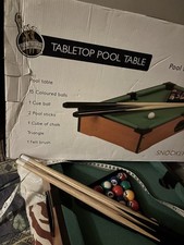 Brand New Boxed & Complete Tabletop 20” Pool Table 19” Cues , Balls & Chalk.
