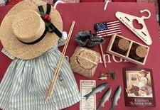 American Girl Pleasant Co Kirsten Summer Story Dress Fishing 4th of July Fun Set