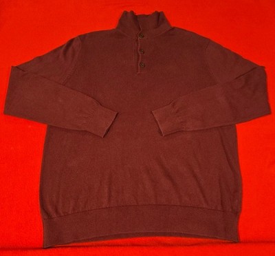 LL Bean Sweater Mens M Regular Maroon Cashmere Blend Casual Mock Neck ¼ Button 