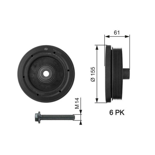 Poulie vilebrequin Gates TVD1021A robustesse dumper d'origine pour Ford Mondeo