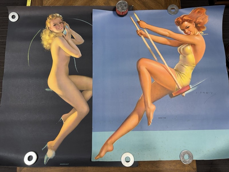Vintage 1940s 1950s Pin Up Calendar Art Prints Goodnight & Swing Time Lit Of 2