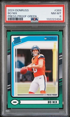 2024 PANINI DONRUSS PRESS PROOF GREEN #369 BO NIX ROOKIE RC PSA 8