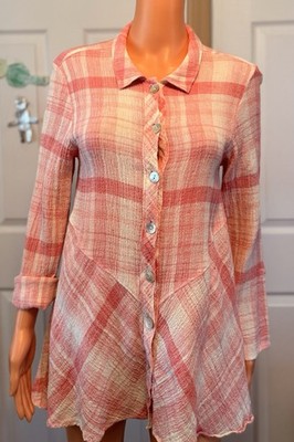  Habitat Pink Plaid Thick Gauze Button Front Blouse Size Small