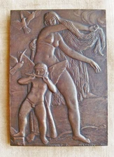 ART DECO French bronze Medal/ Plaque 'MUSIC'  by P. Matossy, 4.75" x 6.75"