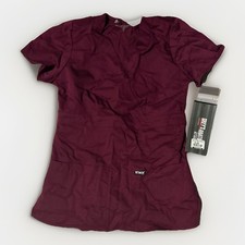 NWT - Grey's Anatomy Women's 3-Pocket Mock Wrap Scrub Top Wine XS 4153