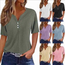 Women Ladies Summer V Neck Casual Tops Shirts Short Sleeve Blouses Plus Size