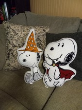 Peanuts Snoopy Sherpa Halloween Pillows Lot Of 2. Embroidery Type Outline .