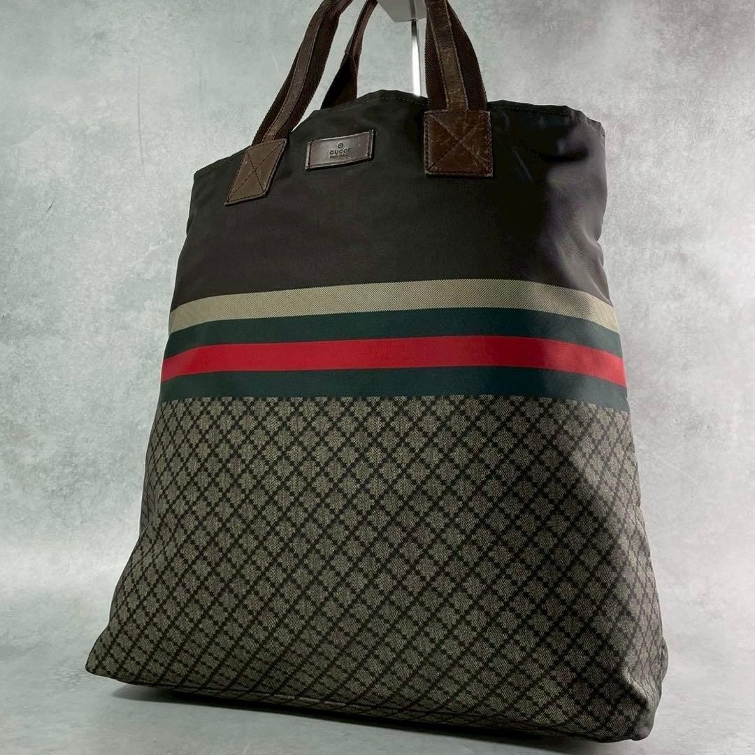 Gucci 268112 Nylon Leather Tote Bag Diamante Sherry Line Dark