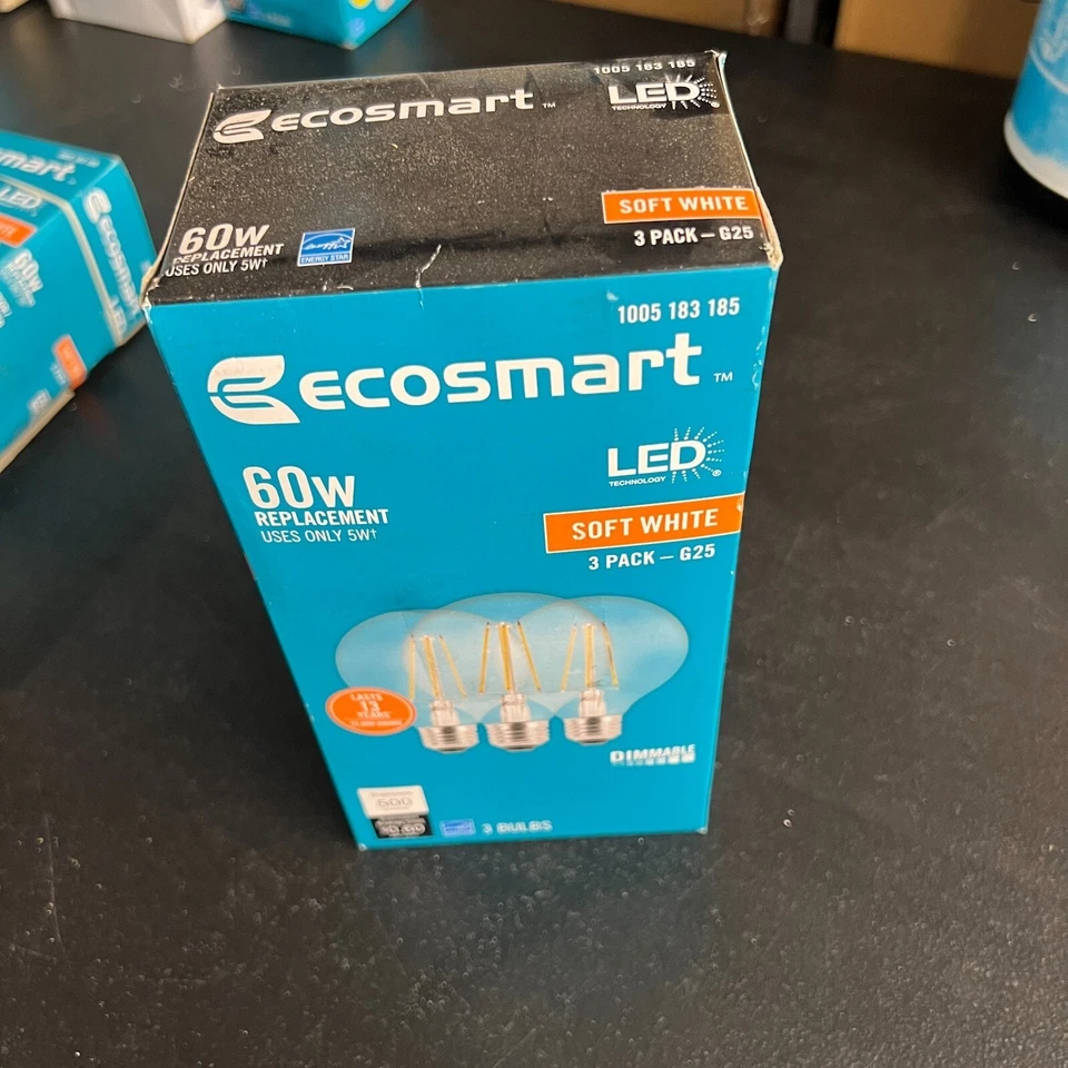 3pk EcoSmart LED Light Bulb G25 Globe Clear Soft White 60W Dimmable 183185 - Image 3 of 4