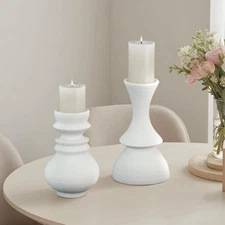 White Large Candle Holders for Pillar Candles, Ceramic Candlestick Holders Decor