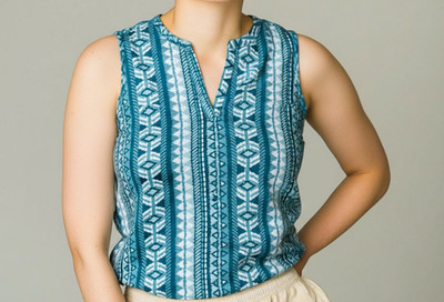 Fresh Made Damen Bluse Blusentop Gr. M Grün Gemustert Ärmellos Viskose NEU