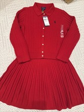 NWT Polo Ralph Lauren Girls 2-Piece Cable-Knit Sweater Dress Set Red SizeXL 16 