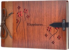 Wooden Scrapbook Album 80 Pages DIY Photo Wedding Guest Book Gift Happiness