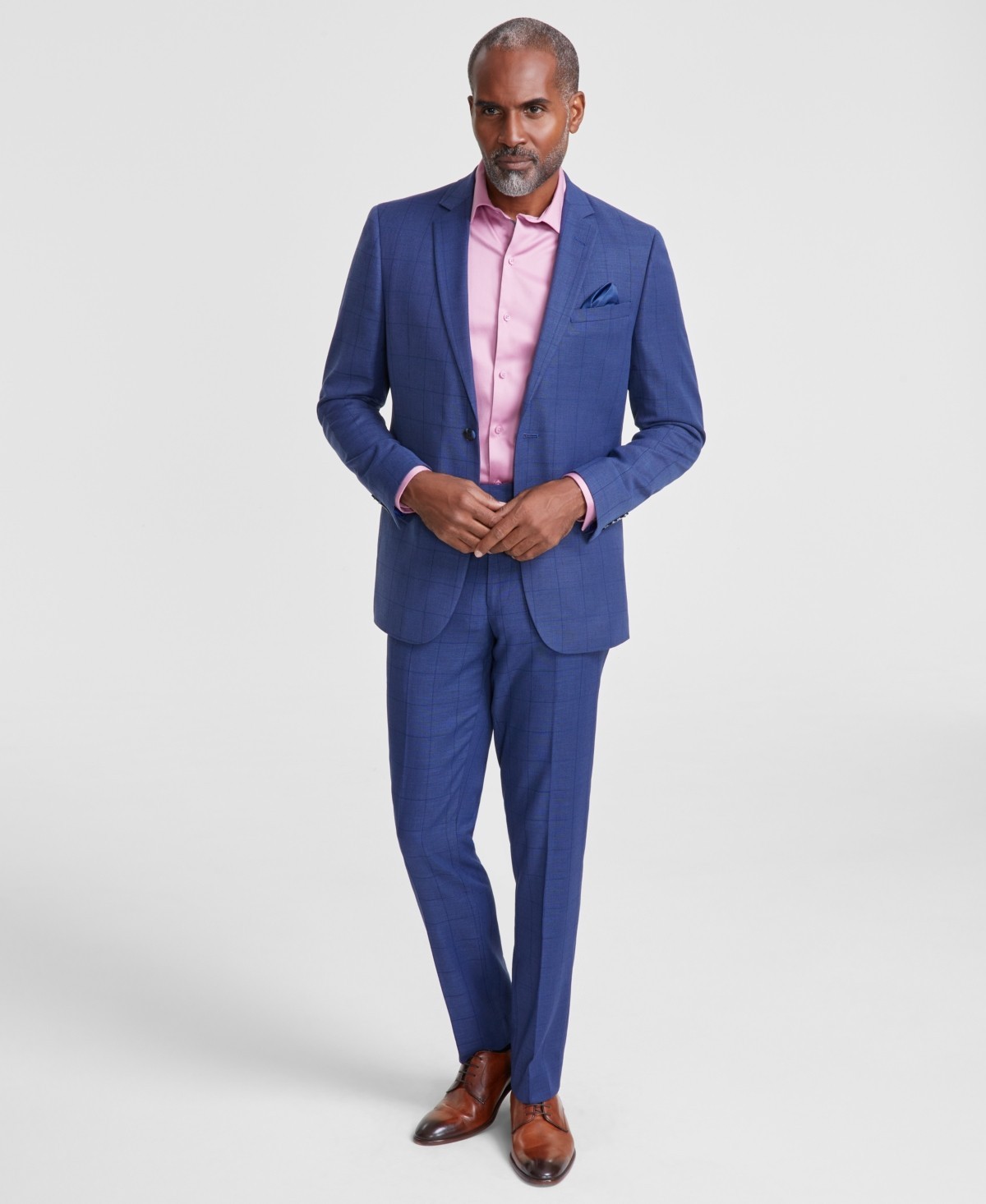 Nick Graham Mens Slim Fit Dress Pants 38 X 30 Navy Blue Plaid NGF4406BLEE 6690₽