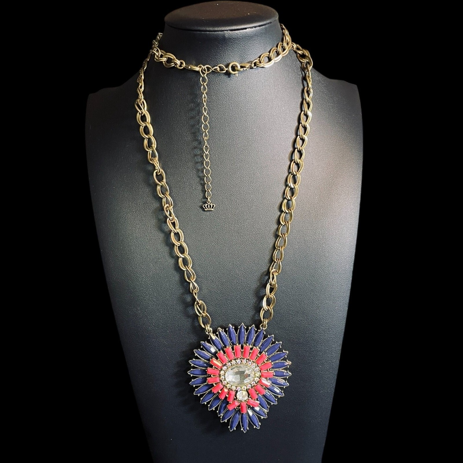 Reversible Statement Necklace Red Blue Orange Cry… - image 3