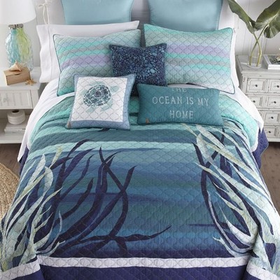 Donna Sharp Summer Surf King Quilt Coastal Nautical Navy Aqua Cotton Bedding