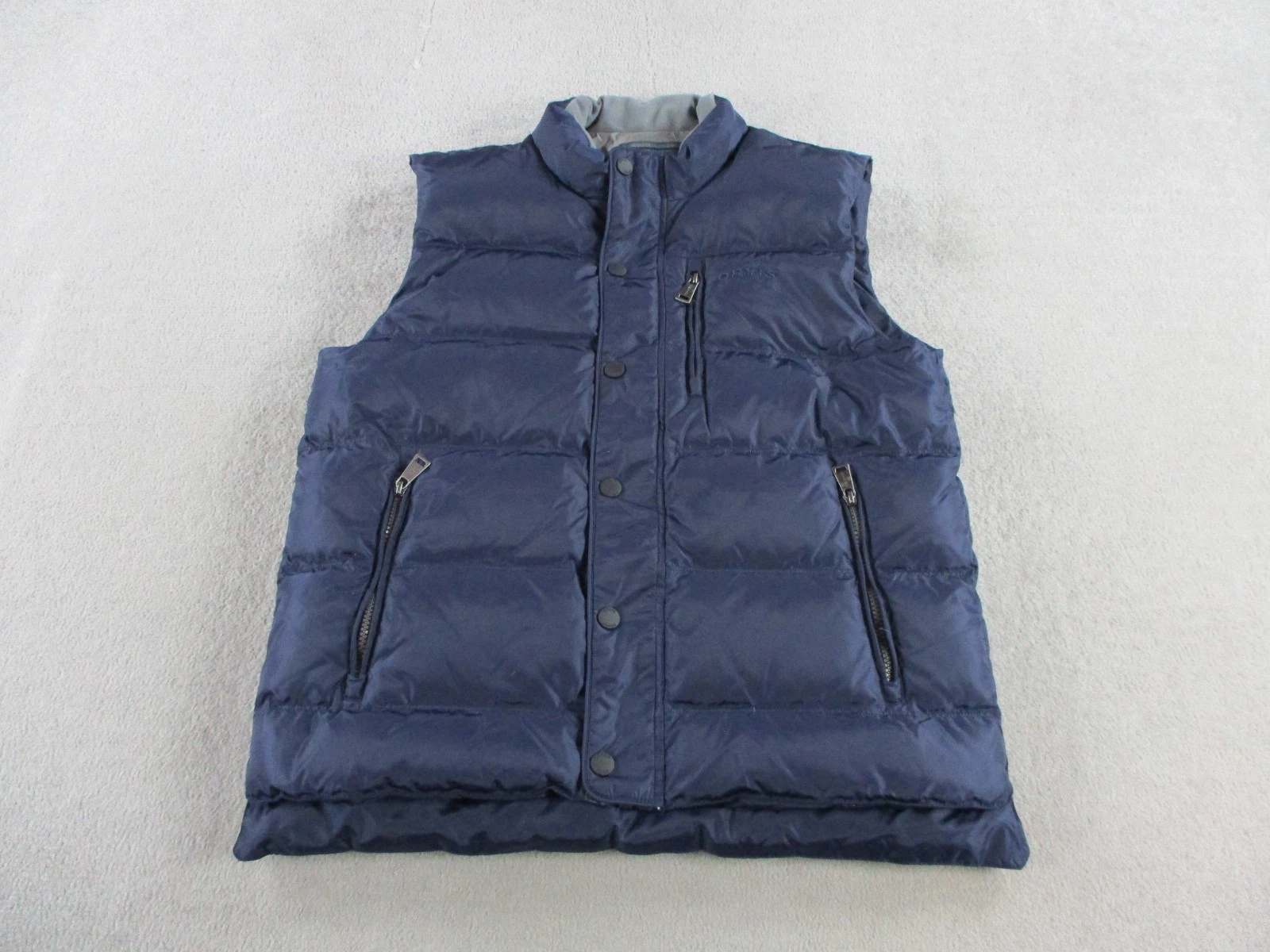 Orvis Puffer Vest Mens Medium Navy Blue Duck Down Feathers Insulated Sleeveless