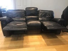 2 x Black leather recliner 3 seater sofa