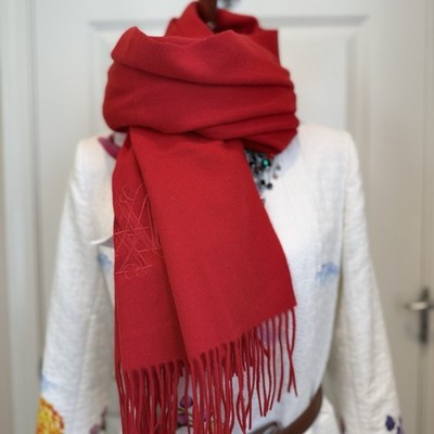 NWT Max&Co by Max Mara Label-cut 100% Wool Embroidered Stole Sz: OS Spring Red